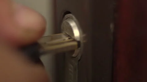 Opens Door Lock Key Close-Up Stock-Footage 140744699