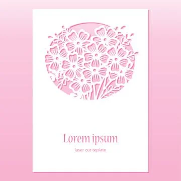 Openwork card with flowers. Laser cutting template for greeting cards. Stock Illustration
