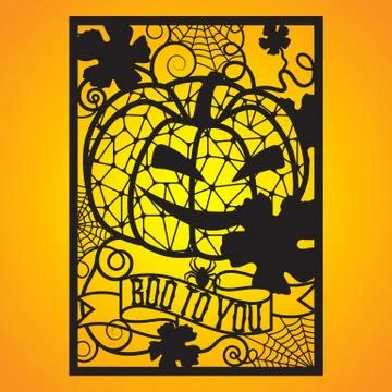 Openwork card with jack and spiderwebs. Stock Illustration
