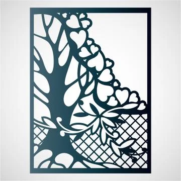 Openwork card with tree and hearts. Stock Illustration