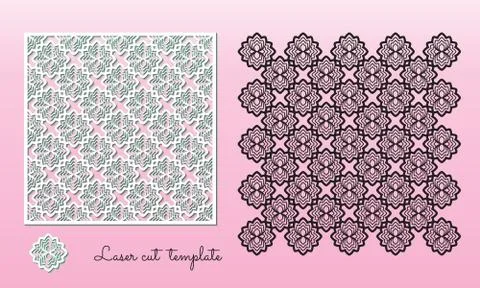 Openwork carved panel with a floral pattern. Laser cutting template. Stock Illustration