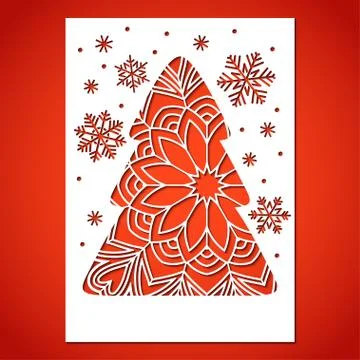 Openwork Christmas tree and snowflakes. Stock Illustration