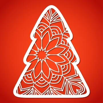 Openwork Christmas tree. Laser Cutting template. Stock Illustration