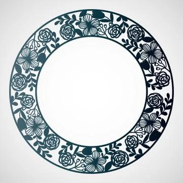 Openwork circular frame with tender flowers. Laser cutting template. Stock Illustration