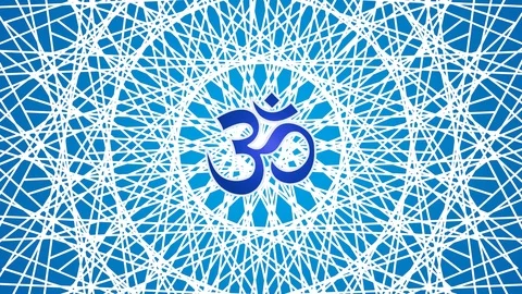 The openwork circular mandala in blue  tone with the Om sign in the center Stock Footage 105878138
