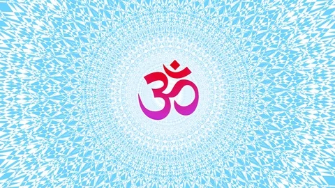 The openwork circular mandala in blue  tone with the red Aum sign in the center 스톡 동영상 105878254