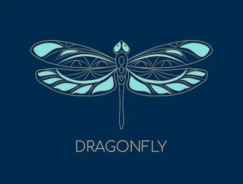 Openwork dragonfly icon. Colorful element with outlines on dark blue background イラスト素材