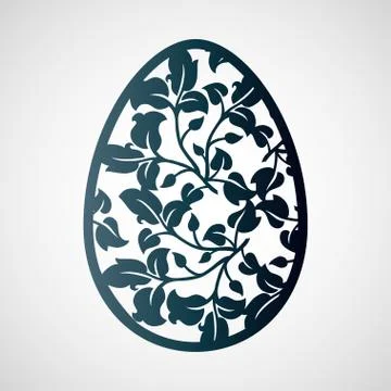 Openwork Easter egg with leaves. Laser cutting template. Stock Illustration