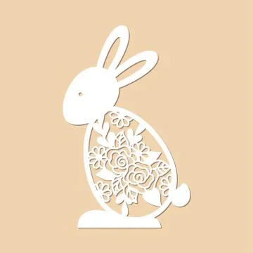 Openwork Easter rabbit with floral pattern. Laser cutting template. Stock Illustration