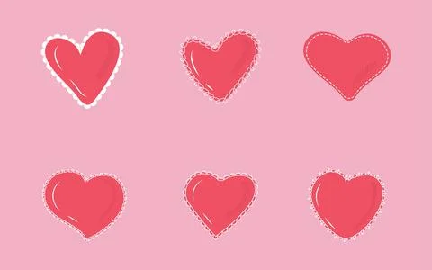 Openwork, fabric heart vector set. Pink paper icon heart, valentine collectio 스톡 일러스트