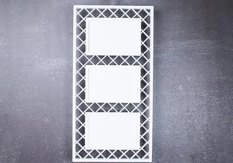 Openwork frame with 3 windows on a dark background for mockup Stock Photos