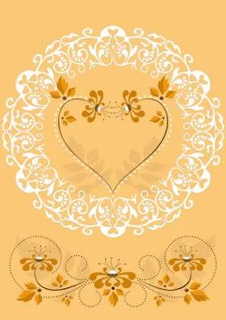 Openwork frame with orange flowers and hearts Illustrazione stock