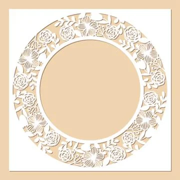 Openwork frame with tender flowers. Laser cutting template. Stock Illustration