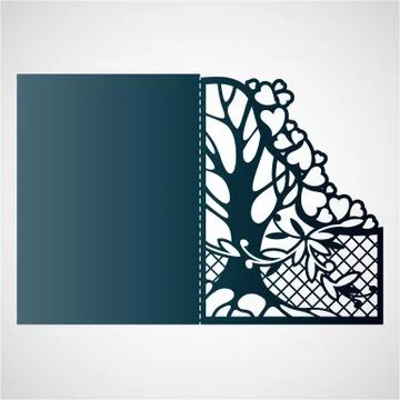 Openwork frame with tree and hearts. Stock Illustration