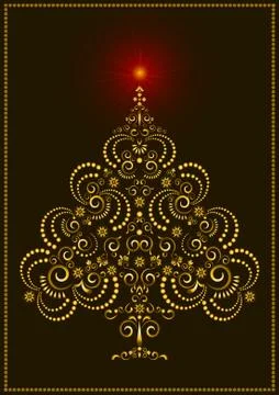 Openwork gold Christmas tree with red star Stock Illustration