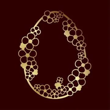 Openwork golden Easter egg with flowers. Laser cutting or foiling template. Illustrazione stock