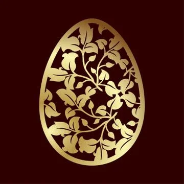 Openwork golden Easter egg with leaves. Laser cutting or foiling Stock Illustration