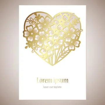 Openwork golden heart with flowers. Vector decorative element. Stock Illustration