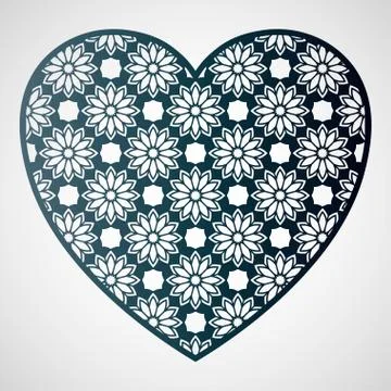 Openwork heart with floral pattern. Laser cutting template. Stock Illustration