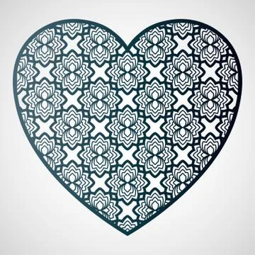 Openwork heart with floral pattern. Laser cutting template. Stock Illustration