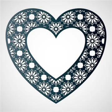 Openwork heart with floral pattern. Vector frame. Laser cutting template. Stock Illustration