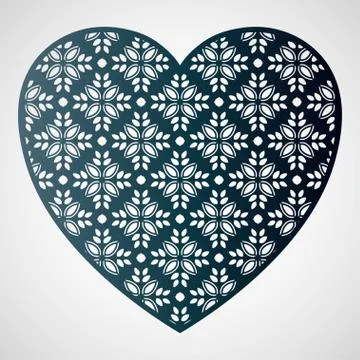 Openwork heart with floral pattern. Vector frame. Laser cutting Stock Illustration