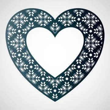 Openwork heart with floral pattern. Vector frame. Laser cutting Stock Illustration