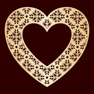 Openwork heart with floral pattern. Vector laser cutting or foiling template Stock Illustration