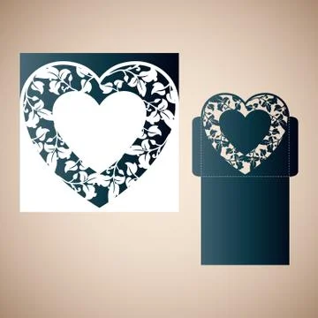 Openwork heart. Laser cutting template. Stock Illustration