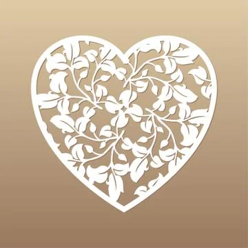 Openwork heart with leaves. Vector decorative element. Stock Illustration