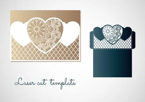 Openwork hearts with mandala pattern. Vector Laser cutting template. 스톡 일러스트