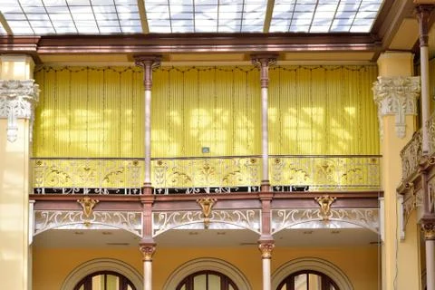 Openwork lattice of the balcony of the interior of the post office in Petersb Stock Photos