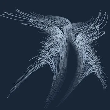 Openwork light angel wings drawn with thin white-blue lines on the black backgro Stock Illustration