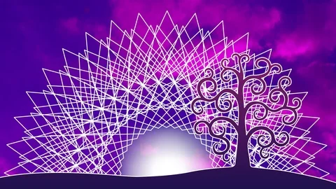 Openwork mandala and Klimt tree against the sky in a purple and blue. Stock Footage 105176540