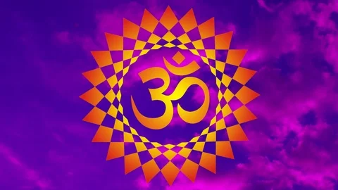 Openwork mandala with an aum / om sign against the sky in a purple and blue. Stock Footage 105176413