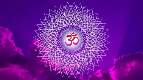 Openwork mandala with an aum / om sign against the sky in a purple and blue Stock Footage 105176478