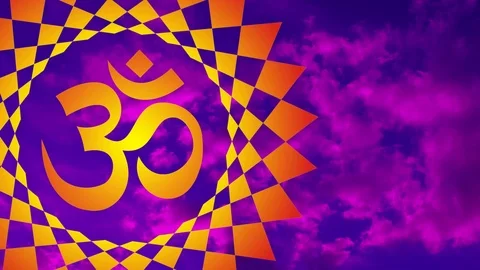 Openwork mandala with an aum / om sign against the sky in a purple and blue Stock Footage 105247332