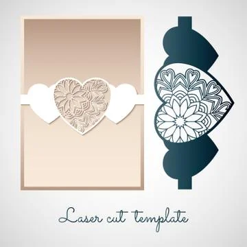 Openwork paper decor with hearts. Laser cutting template. Stock Illustration