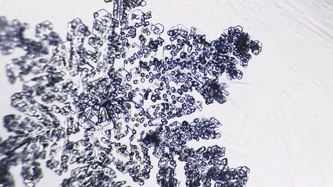 Openwork snowflake on a white background under a microscope Stock Footage 86789912