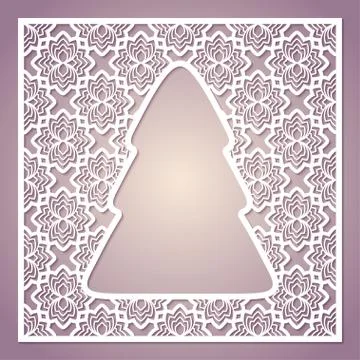 Openwork square card with a Christmas tree. Stock Illustration