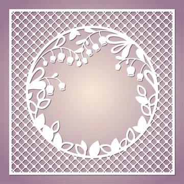 Openwork square card with lilies of the valley. Stock Illustration