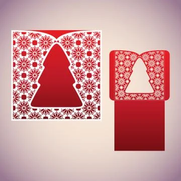 Openwork square envelope with a Christmas tree. Stock Illustration