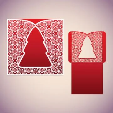 Openwork square envelope with a Christmas tree. Stock Illustration