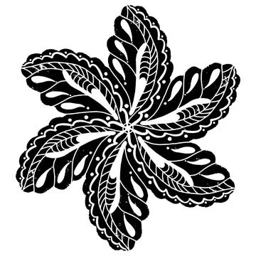 Openwork stylized snowflake with a pattern, mandala, kaleidoscope. Linocut, g Stock Illustration