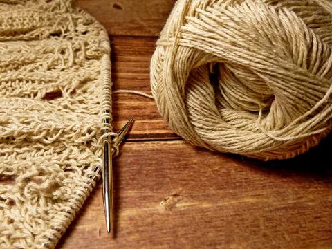 Openwork tablecloth in the process of knitting Stock Photos