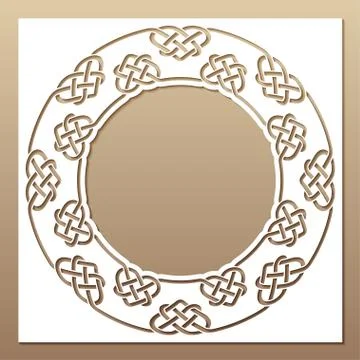 Openwork white frame with celtic motif. Laser cutting template. Stock Illustration