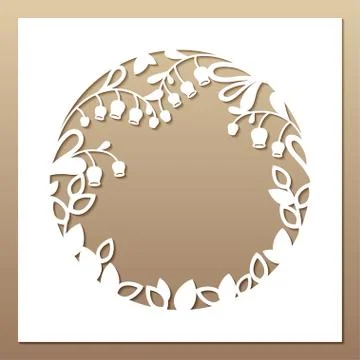 Openwork white frame with leaves and flowers. Stock Illustration