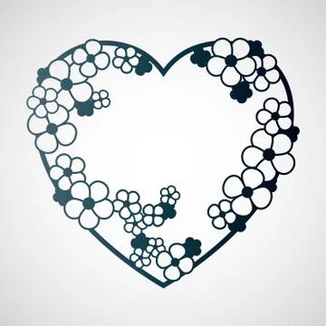 Openwork wreath of flowers in the shape of a heart. Stock Illustration