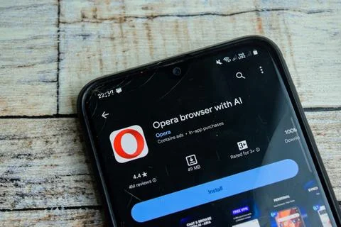 Opera Browser With Ai application on Smartphone screen. Stock Photos