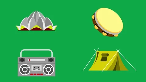 Opera Drum Boombox Camp animation on green screen 3d clay model perfect Stock Footage 334704170